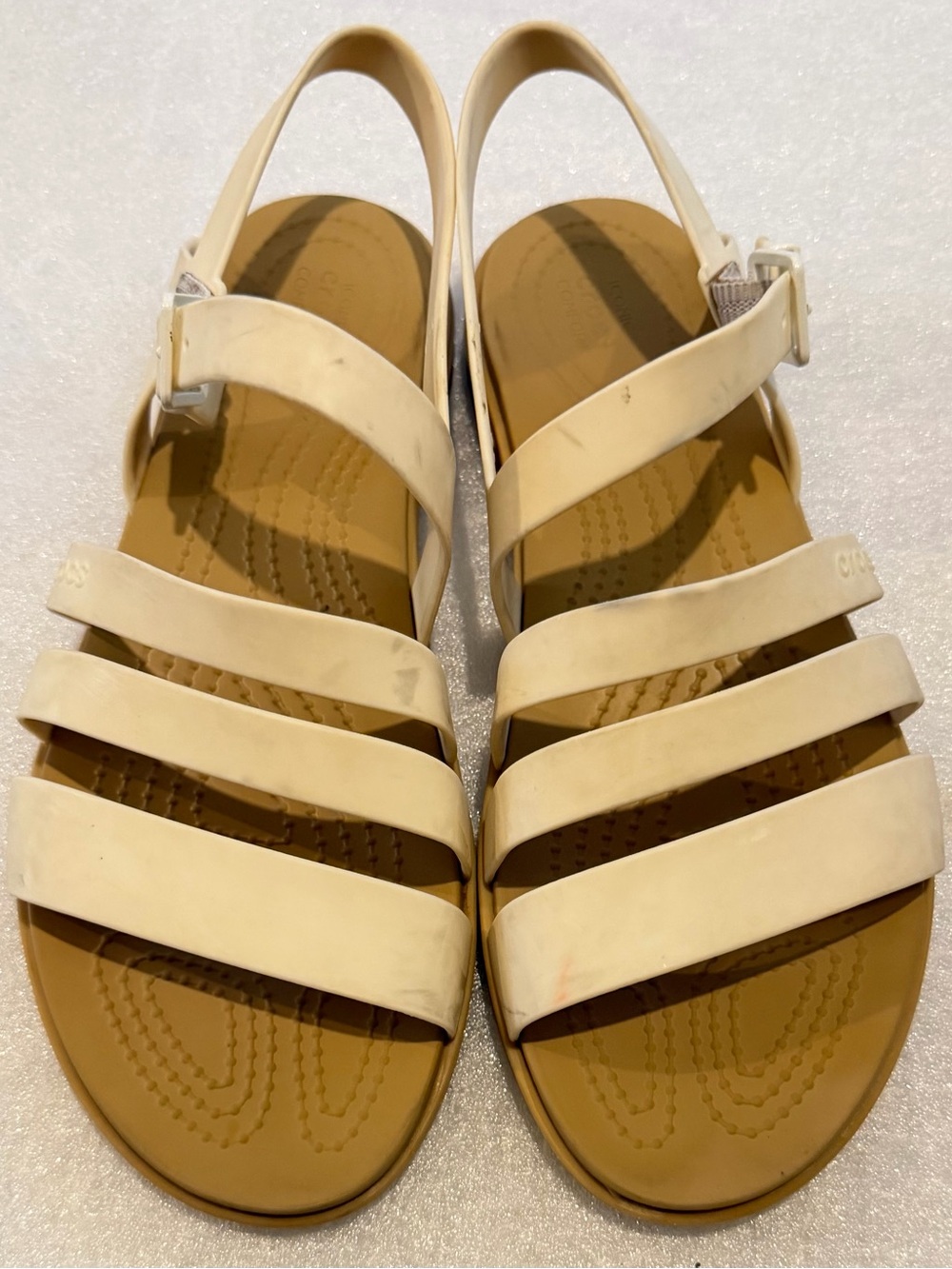 CROCS Cream Strappy Slingback Sandals